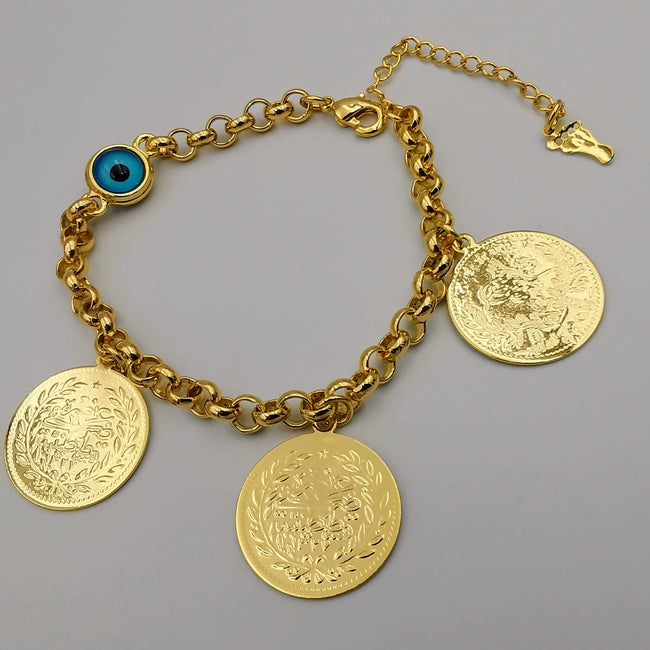 24K Gold Plated Blue Eye Coin Bracelet - Offer Hunts