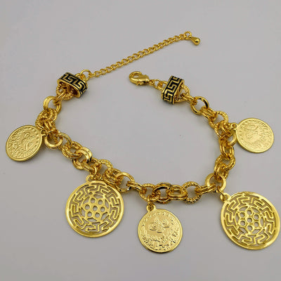 24K Gold Plated Round Hive Coin Bracelet - Offer Hunts