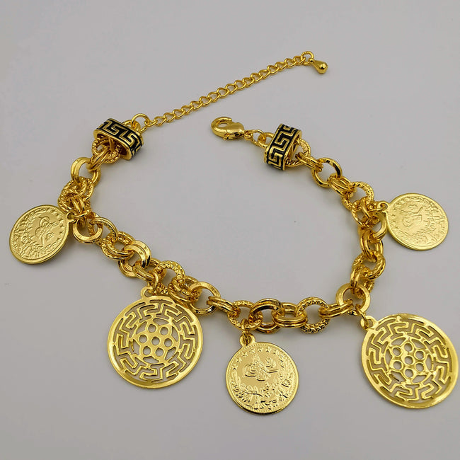 24K Gold Plated Round Hive Coin Bracelet - Offer Hunts
