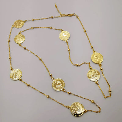 24K Gold Plated Long Chain Coin Necklace - Offer Hunts