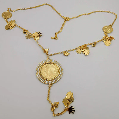 24K Gold Plated Coin Hand Design Necklace - Offer Hunts