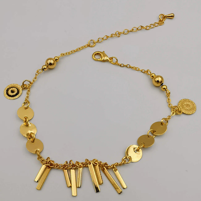 24K Gold Plated Danglers Chained Round Shield Anklet - Offer Hunts