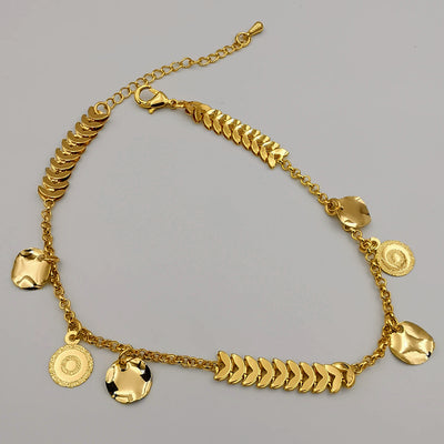 24K Gold Plated Danglers Round Shield Anklet - Offer Hunts
