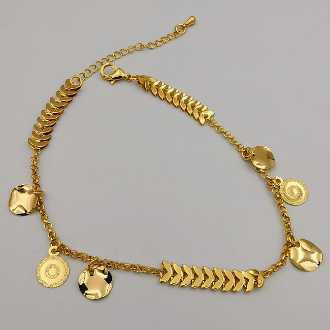 24K Gold Plated Danglers Round Shield Anklet - Offer Hunts