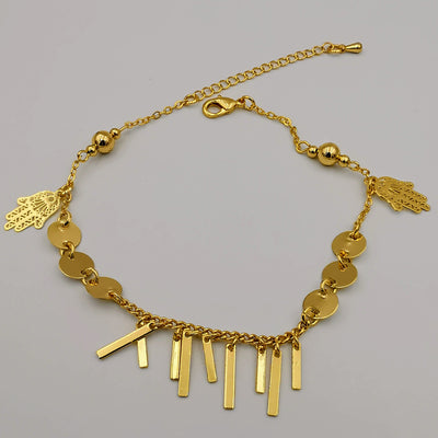 24K Gold Plated Danglers Hand of God Anklet - Offer Hunts
