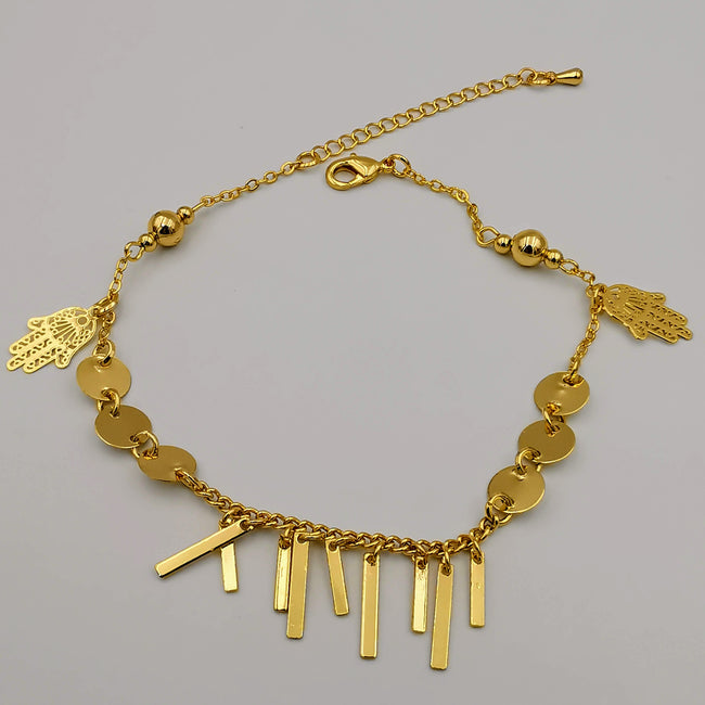24K Gold Plated Danglers Hand of God Anklet - Offer Hunts