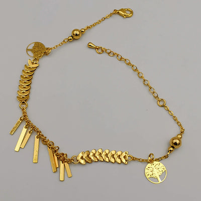 24K Gold Plated Danglers Tree of Life Anklet - Offer Hunts