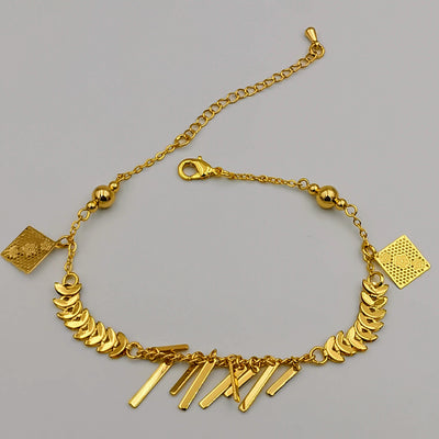 24K Gold Plated Dangling Floral Rhombus Anklet - Offer Hunts
