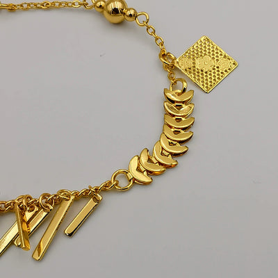 24K Gold Plated Dangling Floral Rhombus Anklet - Offer Hunts