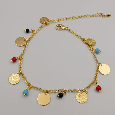 24K Gold Plated Coin Dangler Anklet - Offer Hunts