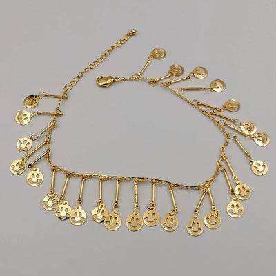 24K Gold Plated Smiley Dangler Anklet - Offer Hunts