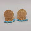 24K Gold Plated Slim Coin Turquoise Stones Earrings - Offer Hunts