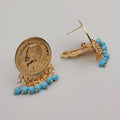 24K Gold Plated Slim Coin Turquoise Stones Earrings - Offer Hunts