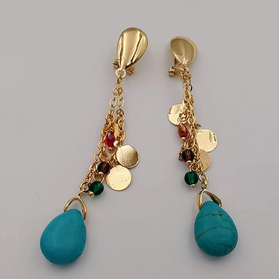 18K Gold Plated Turquoise Stone Danglers Earrings - Offer Hunts