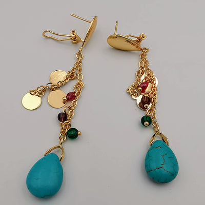 18K Gold Plated Turquoise Stone Danglers Earrings - Offer Hunts