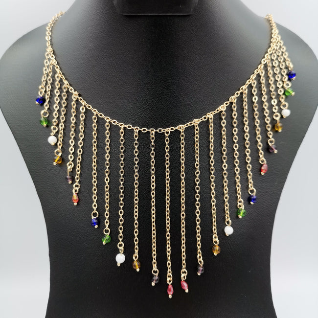 18K Gold Plated Multi Strand Colorful Necklace - Offer Hunts