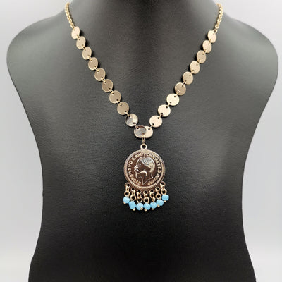24K Gold Plated Coin Turquoise Beads Necklace - Offer Hunts