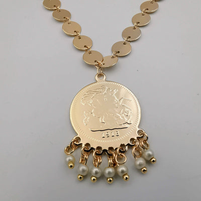 24K Gold Plated Coin White Beads Necklace - Offer Hunts