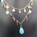 18K Gold Plated Turquoise Stone 2 Layer Colorful Necklace - Offer Hunts