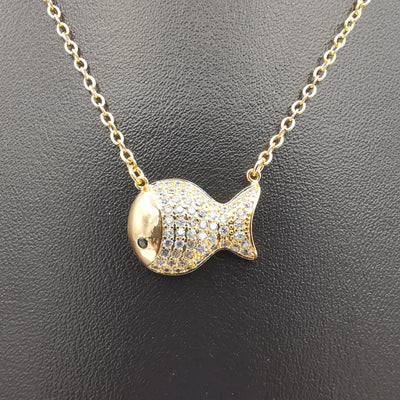 18K Yellow Gold Plated Lucky Fish Necklace - Offer Hunts
