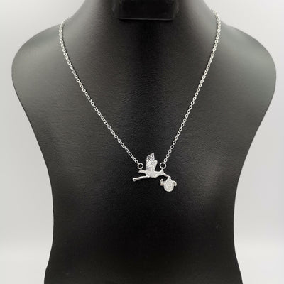 18K White Gold Plated Feeding Bird Necklace - Offer Hunts