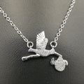 18K White Gold Plated Feeding Bird Necklace - Offer Hunts