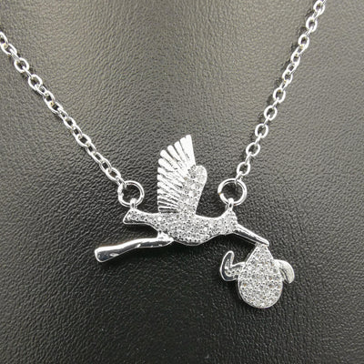 18K White Gold Plated Feeding Bird Necklace - Offer Hunts
