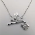 18K White Gold Plated Feeding Bird Necklace - Offer Hunts