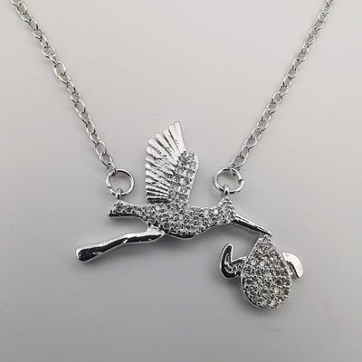 18K White Gold Plated Feeding Bird Necklace - Offer Hunts