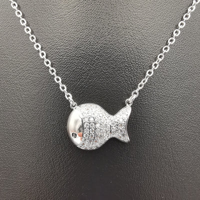 18K White Gold Plated Lucky Fish Necklace - Offer Hunts