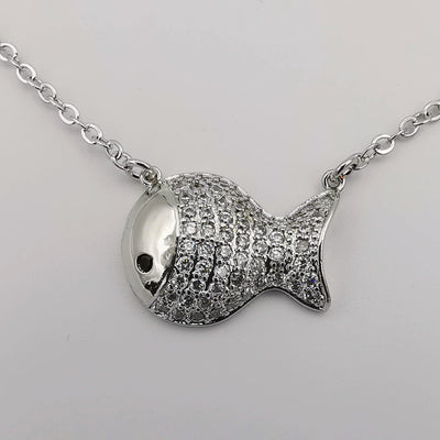 18K White Gold Plated Lucky Fish Necklace - Offer Hunts