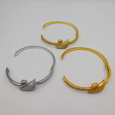24K Gold Plated Stainless Steel Swan Bracelet Set [3 Pieces] - Adjustable Clasp Lock - Offer Hunts