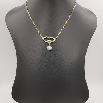 18K Yellow Gold Plated Crystal Lips Necklace - Offer Hunts