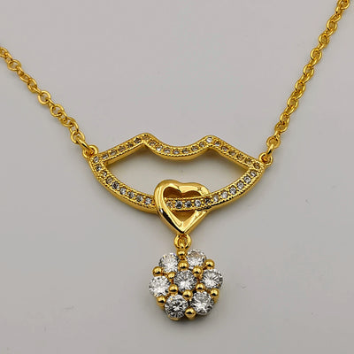 18K Yellow Gold Plated Crystal Lips Necklace - Offer Hunts