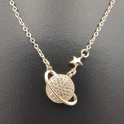 18K Yellow Gold Plated Globe Star Necklace - Offer Hunts