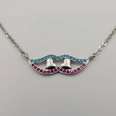 18K White Gold Plated Eyed Hearts Necklace - Offer Hunts
