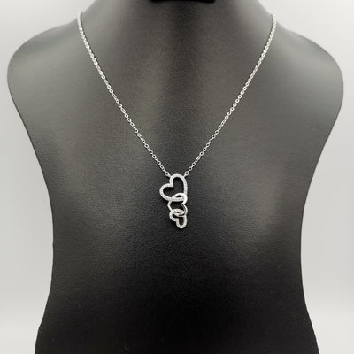18K White Gold Plated Triple Hearts Necklace - Offer Hunts