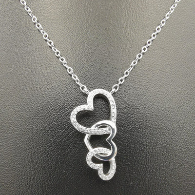 18K White Gold Plated Triple Hearts Necklace - Offer Hunts