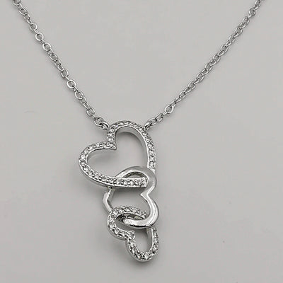 18K White Gold Plated Triple Hearts Necklace - Offer Hunts