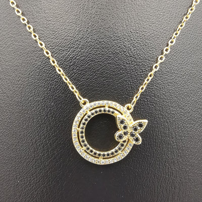 18K Yellow Gold Plated Round Butterfly Necklace - Offer Hunts