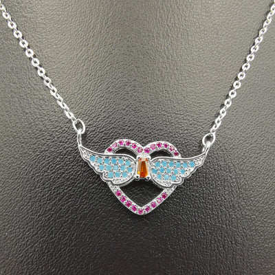 18K White Gold Plated Heart Wings Necklace - Offer Hunts