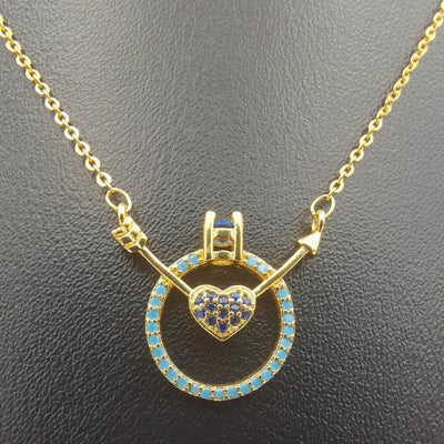 18K Yellow Gold Plated Arrow Heart Necklace - Offer Hunts