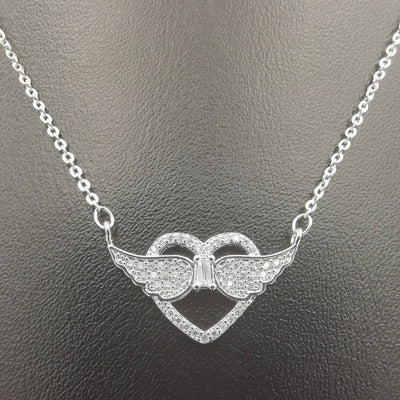 18K White Gold Plated Heart Wings Necklace - Offer Hunts