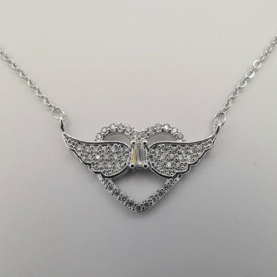 18K White Gold Plated Heart Wings Necklace - Offer Hunts