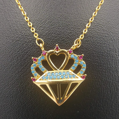 18K Yellow Gold Plated Gem Heart Necklace - Offer Hunts