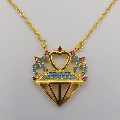 18K Yellow Gold Plated Gem Heart Necklace - Offer Hunts