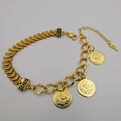 24K Gold Plated C Chain Tri Coin Bracelet - Offer Hunts