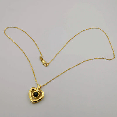 18K Yellow Gold Plated [I Love You in 100 Languages] Heart Lens Necklace - Offer Hunts
