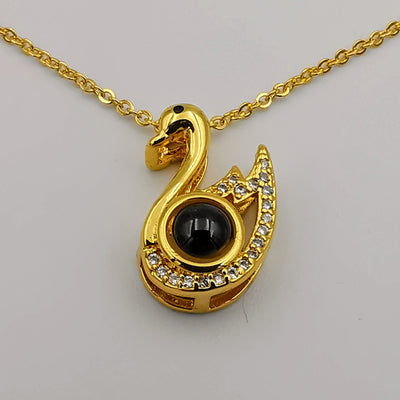 18K Yellow Gold Plated [I Love You in 100 Languages] Swan Lens Necklace - Offer Hunts