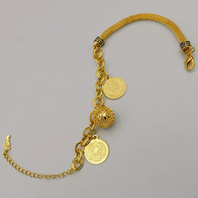 24K Gold Plated Chain Rope Ball Coin Bracelet - Offer Hunts